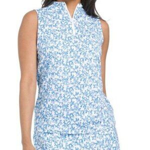 TOMMY BAHAMA GOLF/TENNIS 1/4 ZIP Sleeveless Polo TOP BLUE WHITE LARGE NWT
